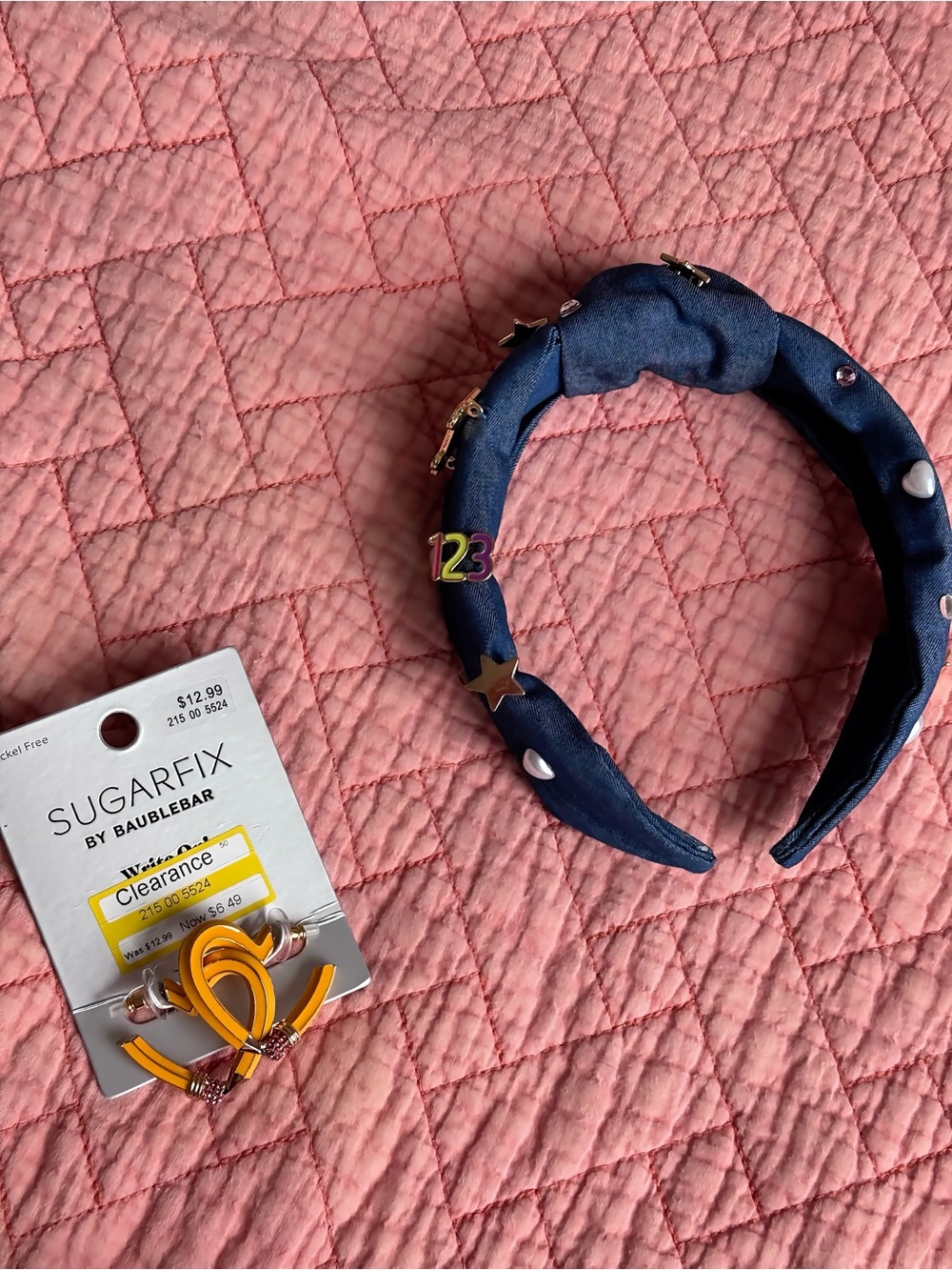 Navy Padded Teacher Headband with Decorative Charms & Pencil Earrings